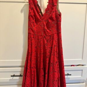 Vera Wang Red Lace Fit and Flare Midi Dress